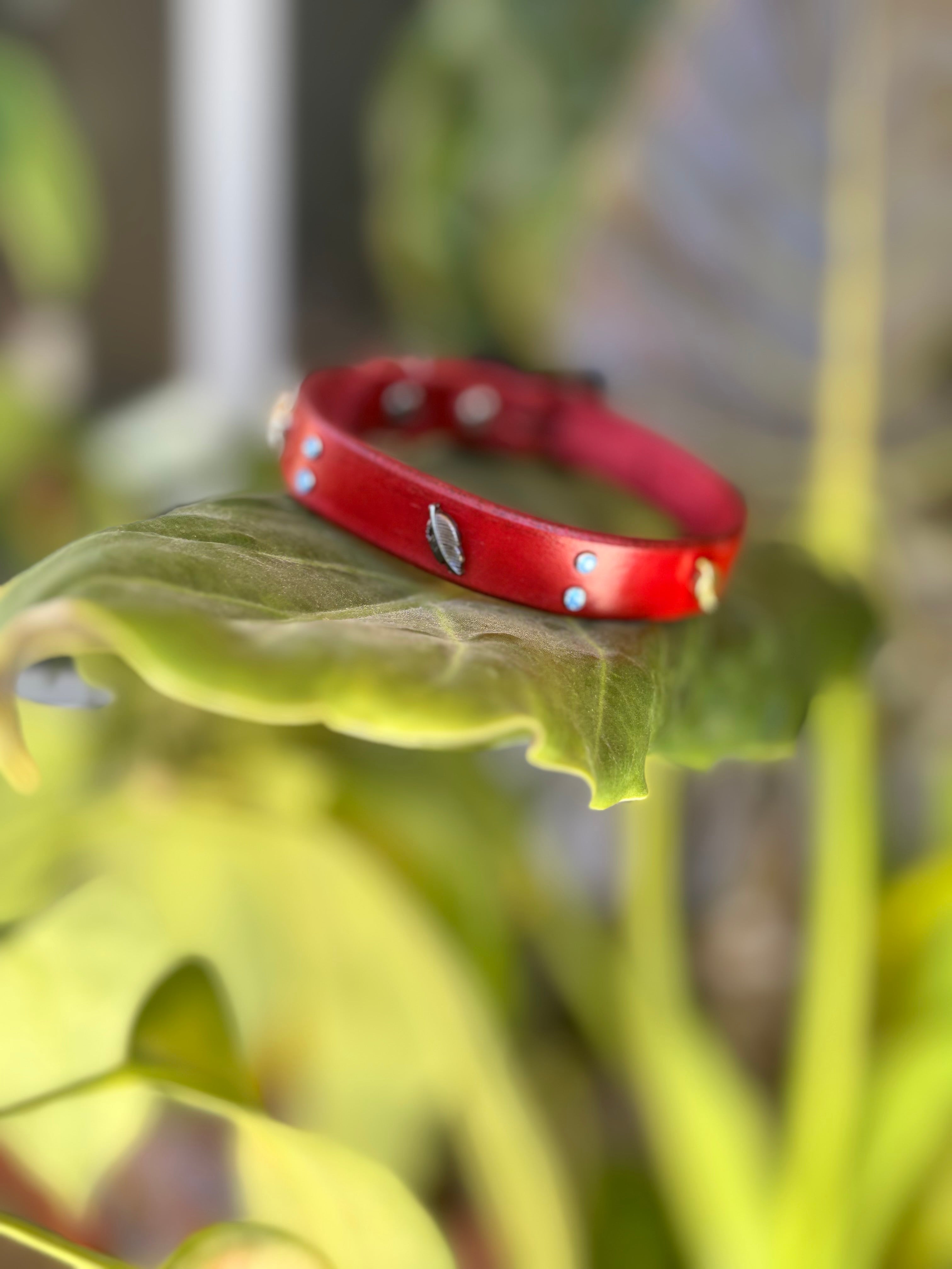 5/8'' Red Feather Leather Dog Collar